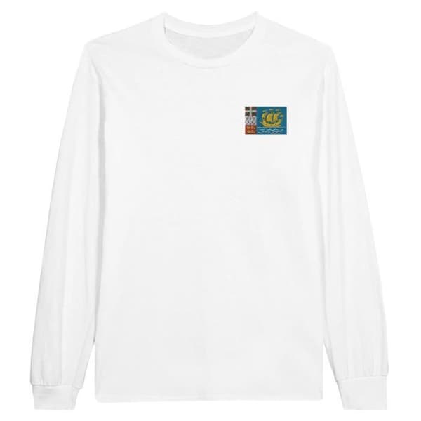 Långärmad T-shirt - Saint-Pierre-et-Miquelon flagga - Vit - 100% bomull - Klassisk krage - Unisex