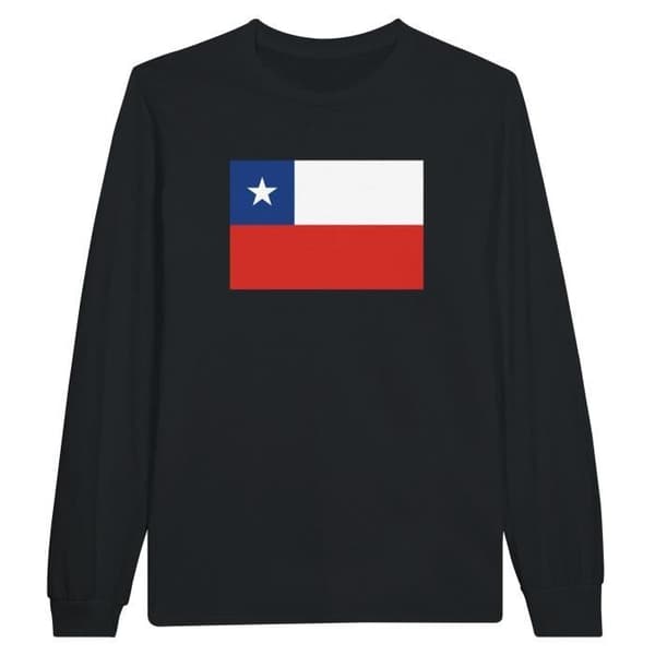 PIXELFORMA långärmad t-shirt - Flag of Chile - Svart - Vanlig - Vuxen - Klassisk krage