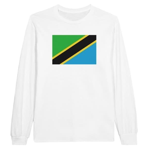 Långärmad T-shirt - PIXELFORMA - Tanzanias flagga - 100% bomull - Vit - Vuxen