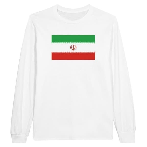 T-shirt med lång ärm - Irans flagga - Vit - 100% bomull - Optimal komfort - Förstärkta sömmar