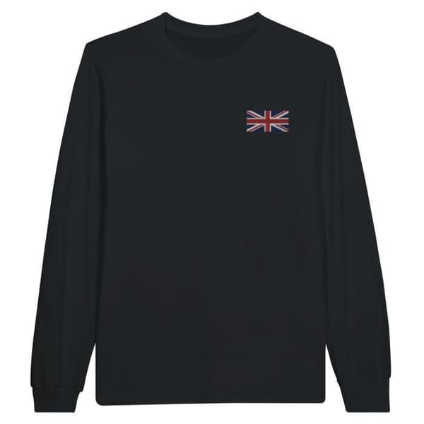 PIXELFORMA långärmad t-shirt - Broderad Storbritanniens flagga - Svart - Klassisk krage