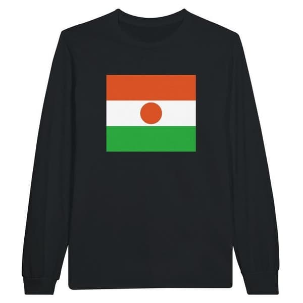 PIXELFORMA långärmad t-shirt - Niger Flag - Svart - Vanlig - Vuxen - Klassisk krage