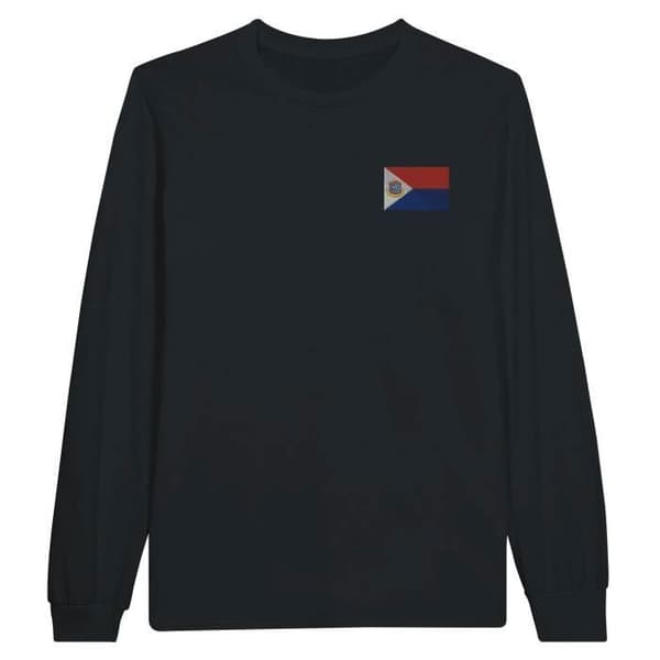 Långärmad T-shirt - Saint Martin Flagga - Svart - 100% bomull - Regular fit - Unisex