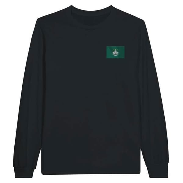 Långärmad T-shirt - PIXELFORMA - Macaos flagga - Svart - Klassisk krage - Optimal komfort