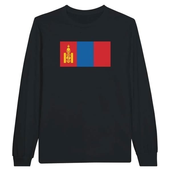 Långärmad t-shirt - PIXELFORMA - Flag of Mongolia - Svart - Klassisk krage