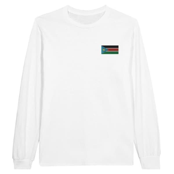 Långärmad T-shirt - Södra Sudans flagga - Vit - 100% bomull - Regular fit - Unisex