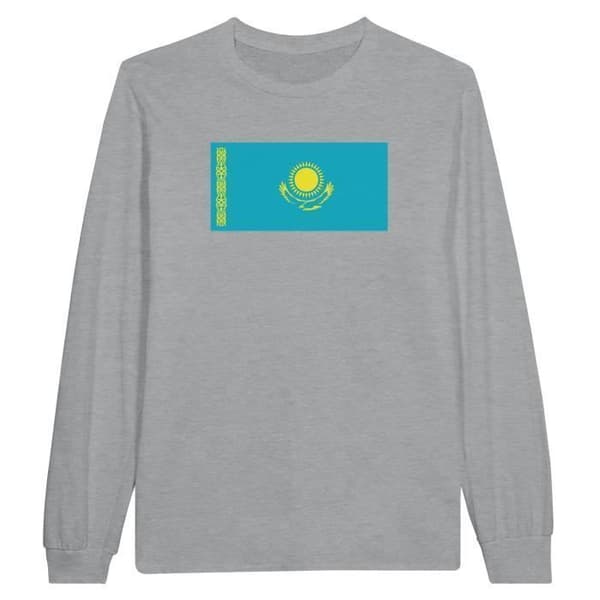 Långärmad T-shirt - PIXELFORMA - Kazakstans flagga - Grå - 100% bomull - Herr