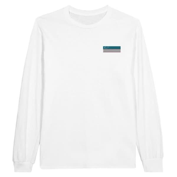 Långärmad T-shirt - Uzbekistan flagga - Vit - 100% bomull - Långärmad - Klassisk krage