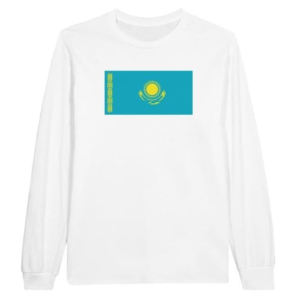 Långärmad T-shirt - PIXELFORMA - Kazakstans flagga - 100% bomull - Långärmad - Normala passform
