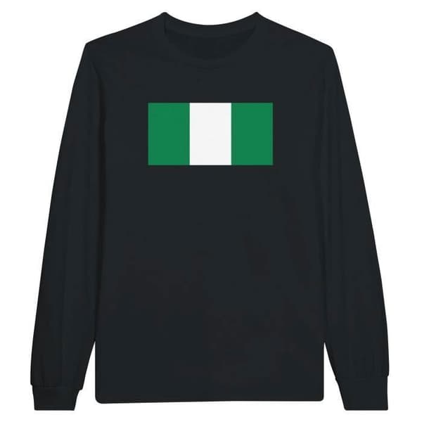 T-shirt med långa ärmar - PIXELFORMA - Nigerias flagga - Svart - 100% bomull - Herr