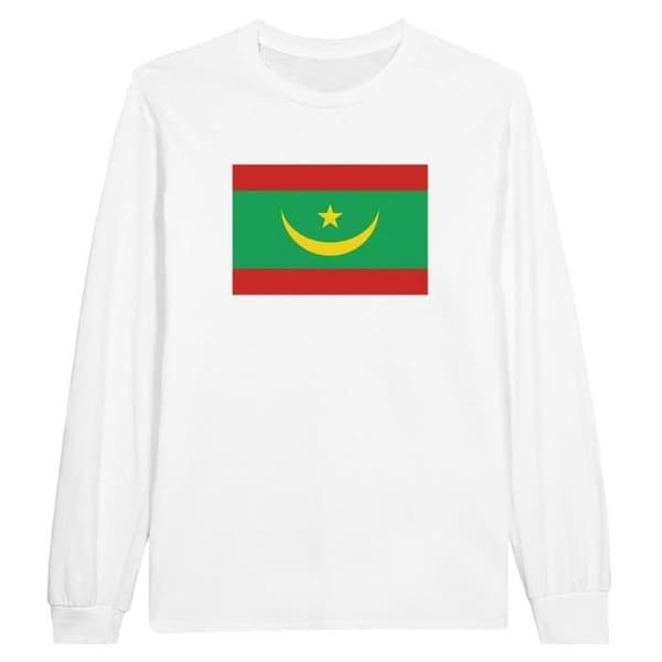 T-shirt med långa ärmar - Mauretanias flagga - Vit - 100% bomull - Klassisk skärning - Unisex