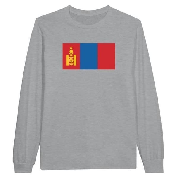 T-shirt med långa ärmar - PIXELFORMA - Mongoliets flagga - 100% bomull - Grå - Långa ärmar