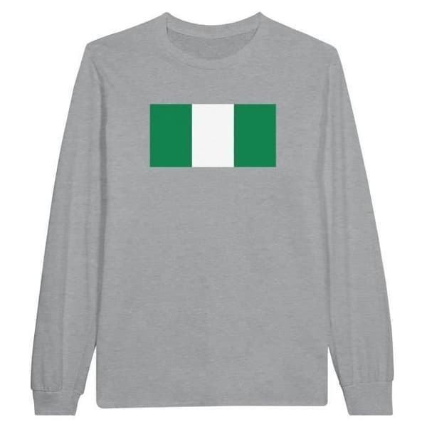 T-shirt med långa ärmar - PIXELFORMA - Nigerias flagga - Grå - 100% bomull - Vuxen