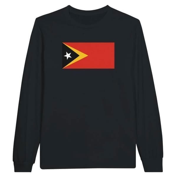 T-shirt med lång ärm - Östtimors flagga - Svart - 100% bomull - Klassisk passform - Unisex