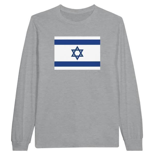 Långärmad T-shirt - PIXELFORMA - Israels flagga - 100% bomull - Långa ärmar - Grå