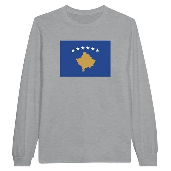 Långärmad T-shirt - PIXELFORMA - Kosovos flagga - 100% bomull - Grafitgrå - Optimalt komfort