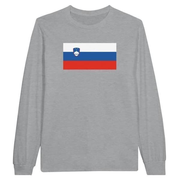 Långärmad t-shirt - PIXELFORMA - Sloveniens flagga - 100% bomull - Grå - Optimalt komfort