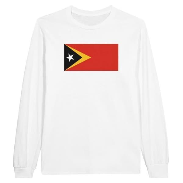 T-shirt - Östtimors flagga - Vit - 100% bomull - Långa ärmar - Regular fit