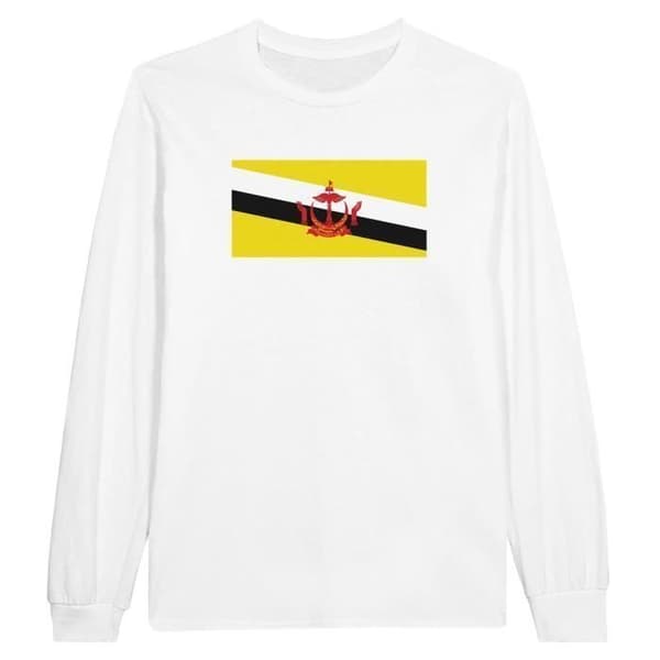 Långärmad T-shirt - PIXELFORMA - Bruneis flagga - Vit - 100% bomull - Vuxen