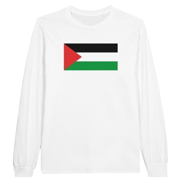 Långärmad tröja - Palestinas flagga - Vit - 100% bomull - Regular passform - Unisex