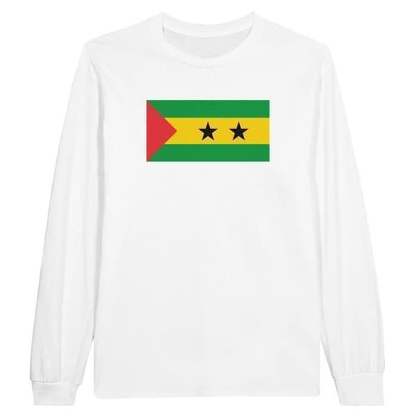 T-shirt - Flagga från Sao Tomé och Príncipe - Vit - 100% bomull - Långa ärmar - Regular fit