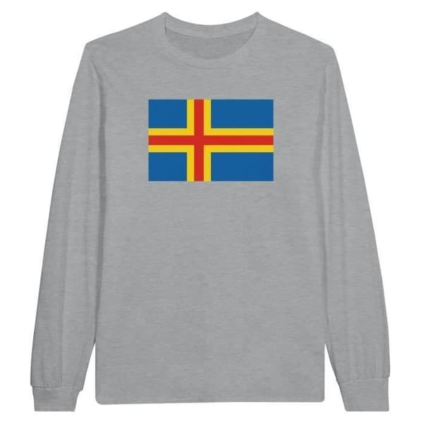 Långärmad t-shirt - PIXELFORMA - Ålands flagga - 100% bomull - Långärmad - Grå