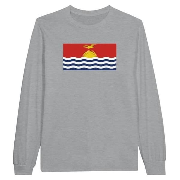 Långärmad T-shirt - PIXELFORMA - Kiribatiska flaggan - Grå - Klassisk hals - Regular passform
