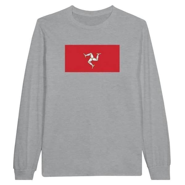 T-shirt med långärmar - Manx flagga - Grå - 100% bomull - Klassisk passform - Unisex