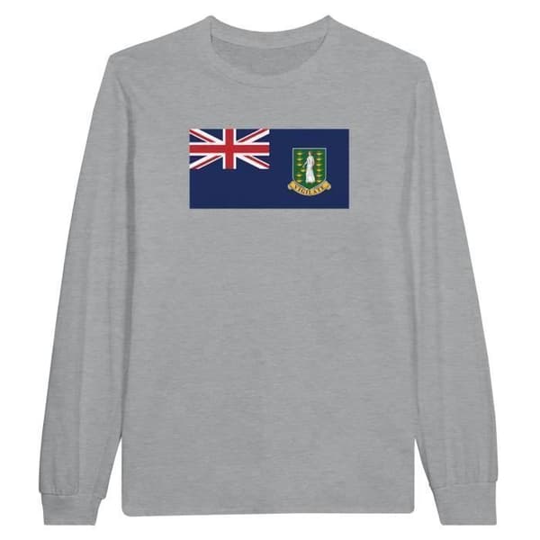 Långärmad T-shirt - Brittiska Jungfruöarnas flagga - Grå - 100% bomull - Klassisk passform - Unisex