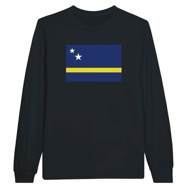 T-shirt med långärmar - PIXELFORMA - Curaçao flagga - Svart - Regular passform - Klassisk krage