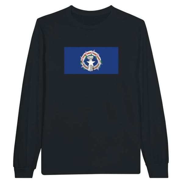 T-shirt med långärmad - Nordmarianneöarnas flagga - Svart - 100% bomull - Regelbunden passform - Unisex