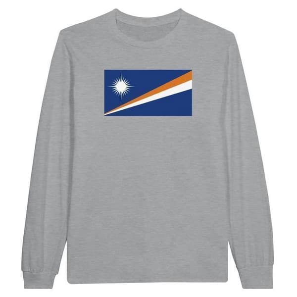 T-shirt med långa ärmar - Marshallöarnas flagga - Grå - 100% bomull - Klassisk passform - Unisex