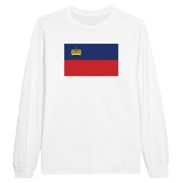 T-shirt - Liechtensteins flagga - Vit - 100% bomull - Långa ärmar - Reguljär passform