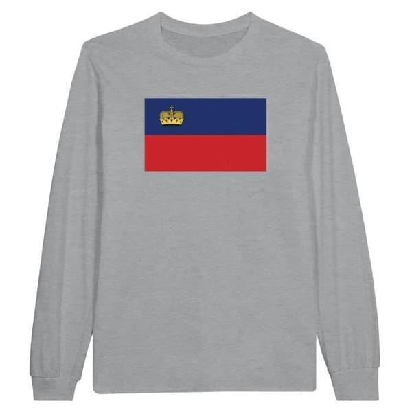 T-shirt - Liechtensteins flagga - Grå - 100% bomull - Långa ärmar - Klassisk passform