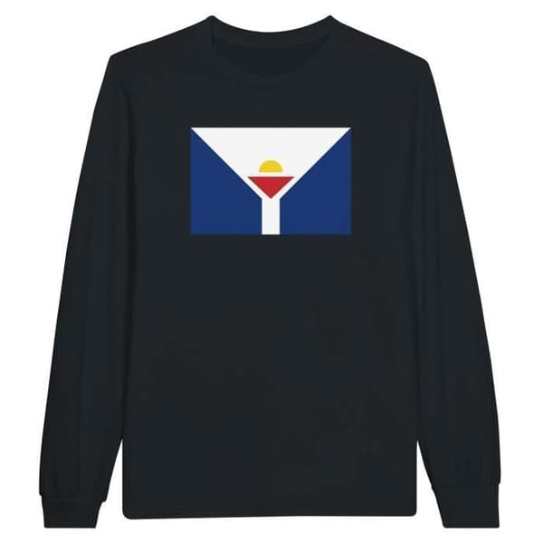 Långärmad T-shirt - PIXELFORMA - Saint-Martins flagga - 100% bomull - Svart - Unisex