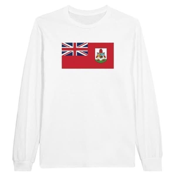 Långärmad t-shirt - PIXELFORMA - Bermuda Flagga - Vit - Normal passform - Klassisk krage