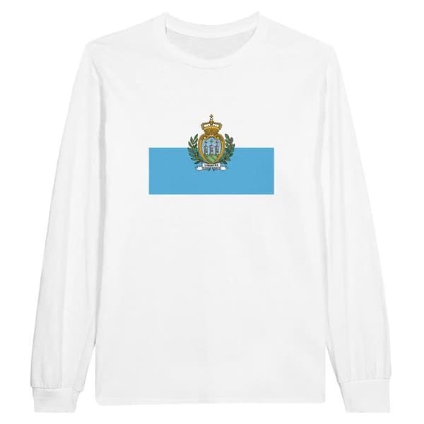 T-shirt med långa ärmar - San Marinos flagga - Vit - 100% bomull - Regular fit - Unisex