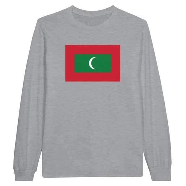 T-shirt med lång ärm - PIXELFORMA - Maldivernas flagga - 100% bomull - Grå - Långärmad