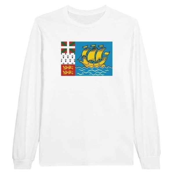 Saint Pierre och Miquelon Flagg långärmad T-shirt i vit