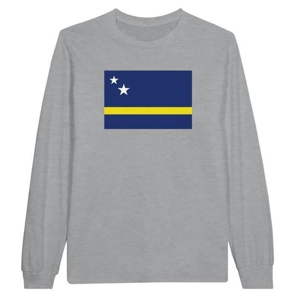 T-shirt med långa ärmar - PIXELFORMA - Curaçaoflagga - Grå - 100% bomull - Vuxen