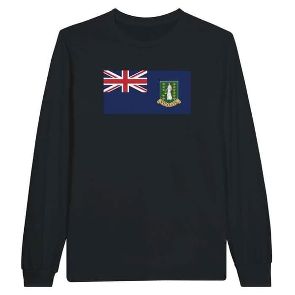 Långärmad t-shirt - PIXELFORMA - Brittiska Jungfruöarnas flagga - Svart - Klassisk krage - Vuxen