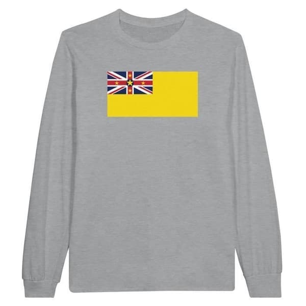 T-shirt med långa ärmar - PIXELFORMA - Niues flagga - 100% bomull - Långa ärmar - Grå