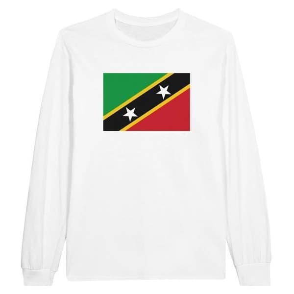T-shirt med långa ärmar - Flagga för Saint-Kitts och Nevis - Vit - 100% bomull - Regular fit - Unisex