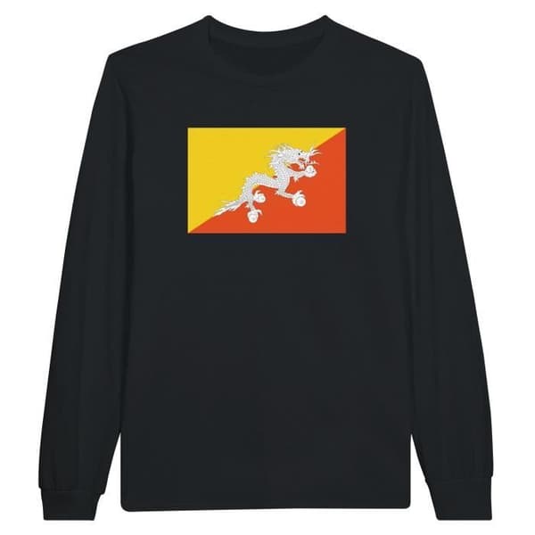 Bhutan Flag Långärmad T-shirt - PIXELFORMA - Vanlig - Svart - Långärmad - Klassisk krage