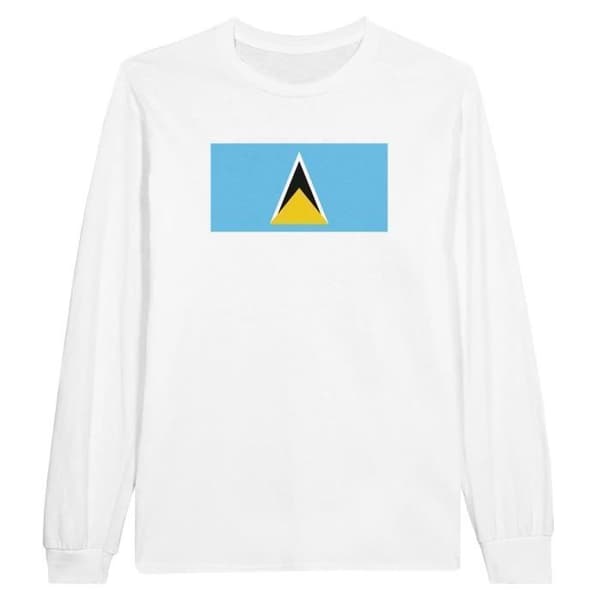 Långärmad t-shirt - Sankt Lucia flagga - Vit - 100 % bomull - Regular passform - Unisex