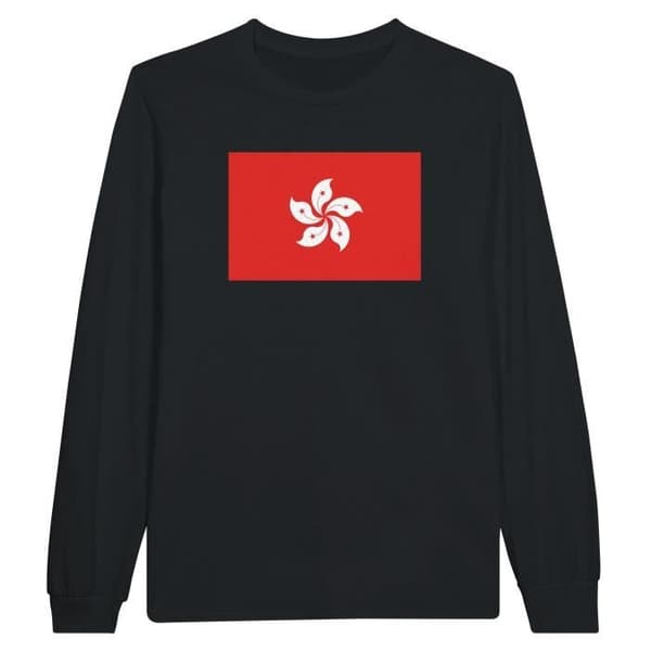 Hong Kong Flag Långärmad T-shirt - PIXELFORMA - Vanlig - Svart - Långärmad - Vuxen