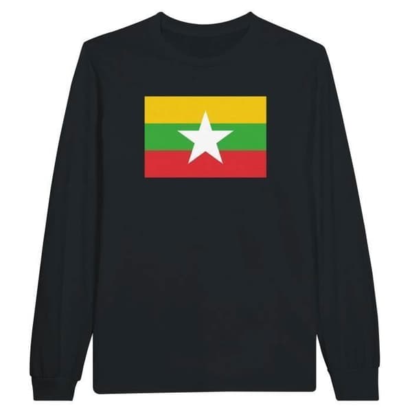Långärmad t-shirt - PIXELFORMA - Burmas flagga - 100 % bomull - Långa ärmar - Optimal komfort