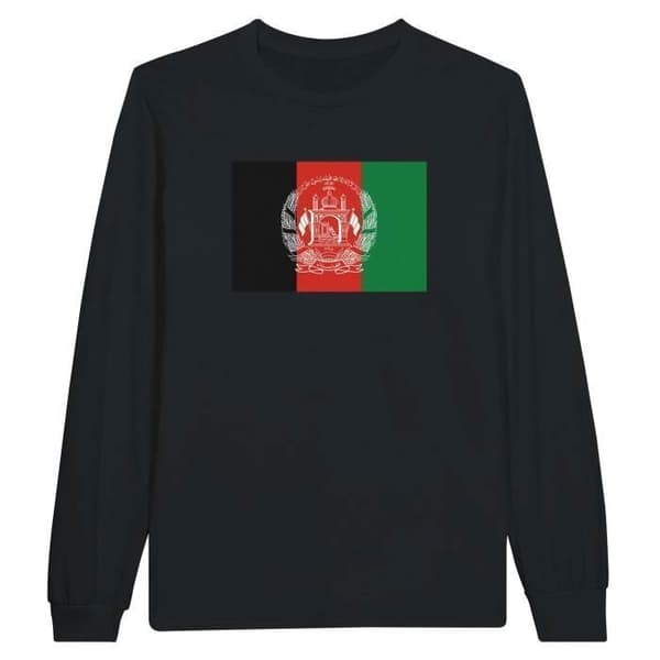 Långärmad t-shirt - Afghanistans flagga - Svart - 100% bomull - Regular fit - Långa ärmar