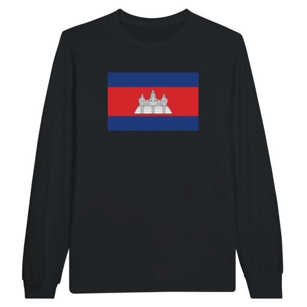PIXELFORMA långärmad t-shirt - Flag of Cambodia - Svart - Vanlig - Vuxen - Klassisk krage