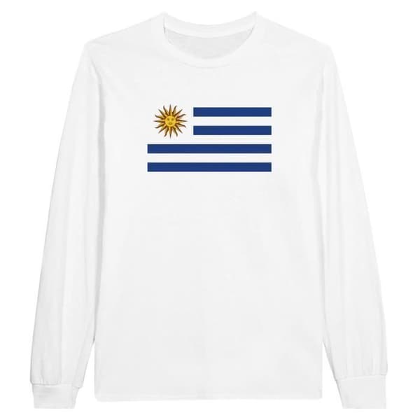 T-shirt med långa ärmar - Uruguayflagga - Vit - 100% bomull - Regular fit - Unisex